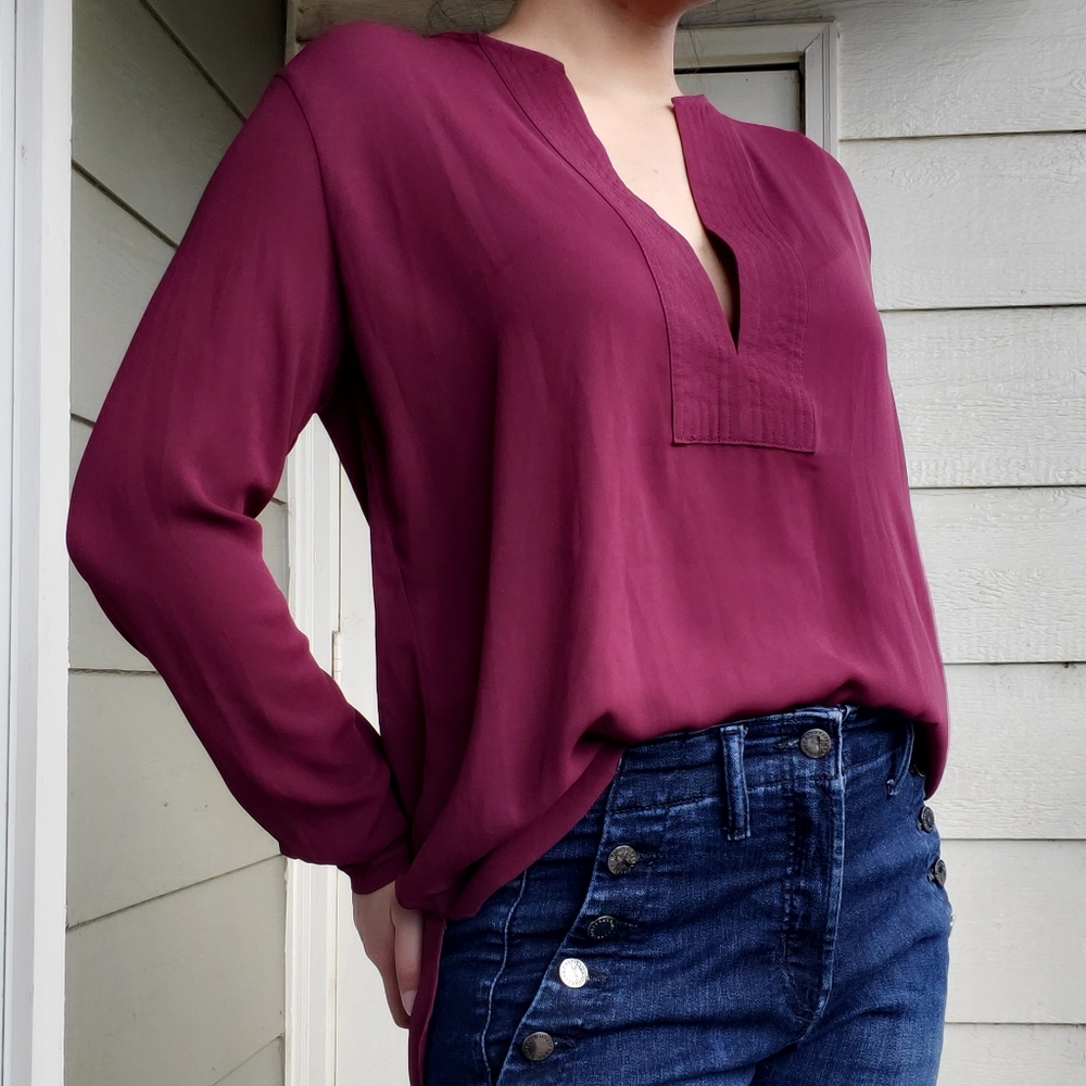 Lumière | Burgundy Long-Sleeve Blouse • Size M